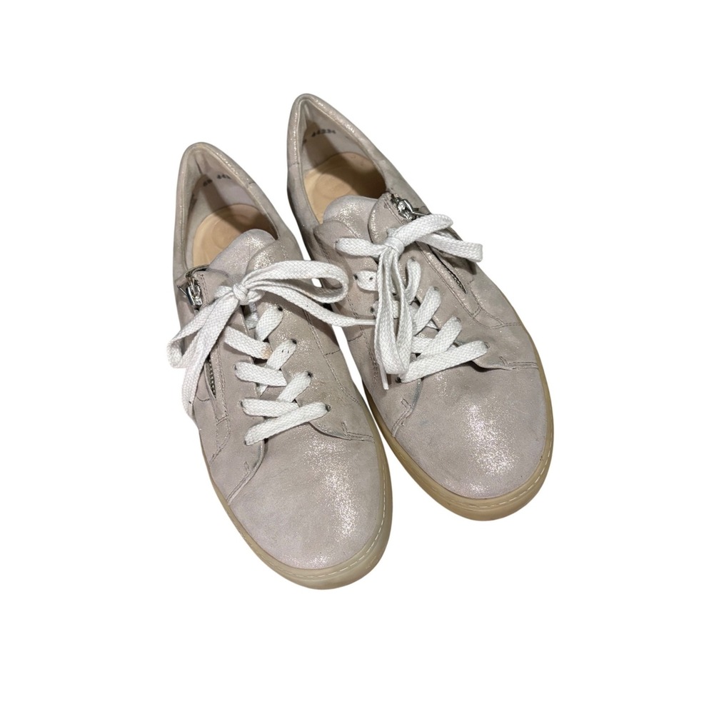 Paul Green Tamara Super Soft Sneakers Taupe Metallic Suede Zip Up Low Top US 9